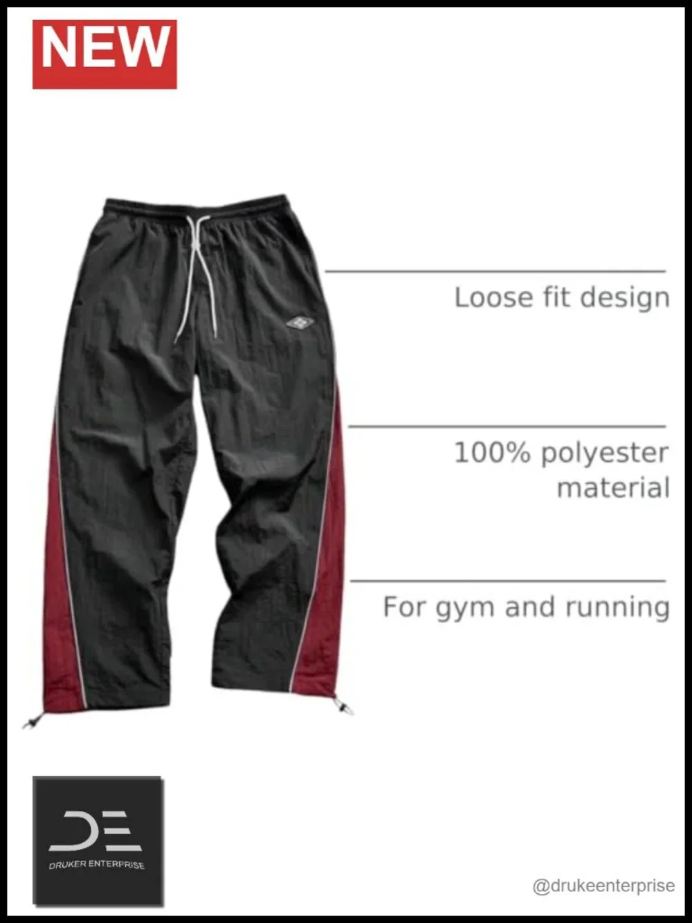 Baggy Parachute Track Pants Men's Sweatpants with Pockets Drawstring Joggers